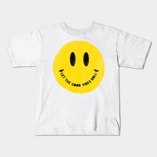 Let the Good Vibes Times Roll Distressed Vintage Smiley Face Kids T-Shirt